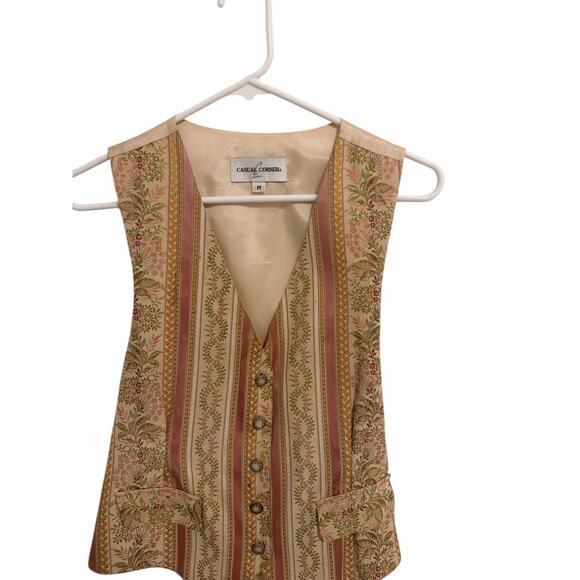 Casual Corner Women's Medium Ivory Pink V-Neck Tie Back Sleeveless Vest - Picture 5 of 10